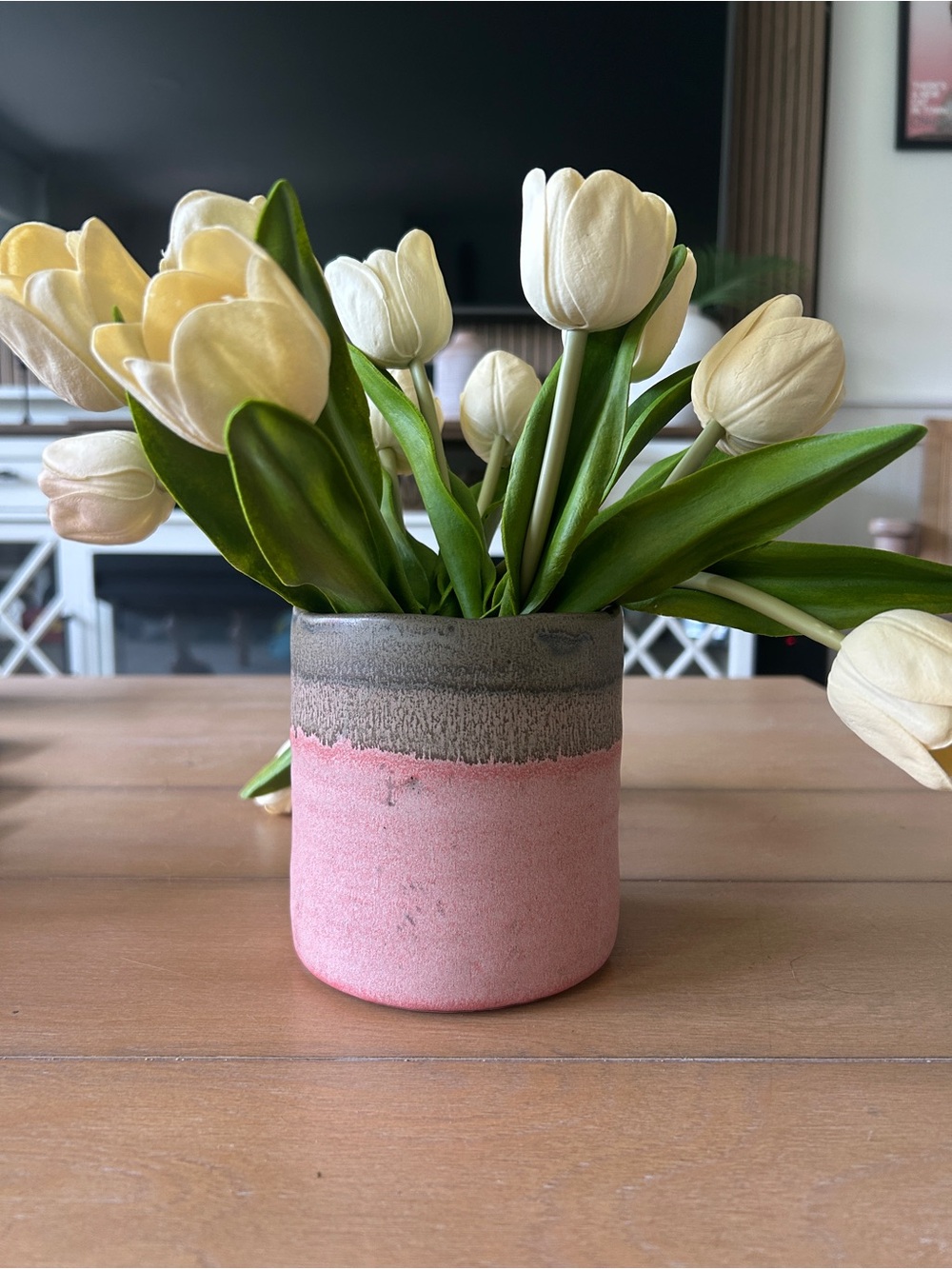 Two-Tone Pink & Gray Ceramic Flower Vase